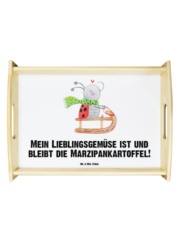 Mr. & Mrs. Panda Holz Serviertablett Smörle Rodeln mit Spruch in Weiß