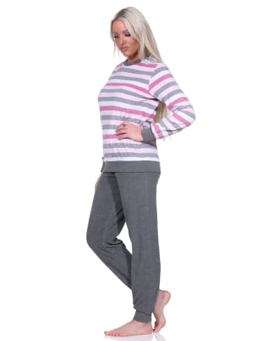 NORMANN Frottee Pyjama langarm Bündchen Blockstreifen - 75811 in rot