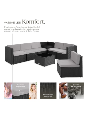 tectake Rattan Lounge für 6 Personen, mit Sicherheitsglasplatte, UV-beständig
