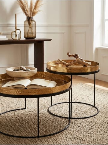 KADIMA DESIGN Couchtisch 2er Set / Schwarz Metall Hammerschlag Satztisch Rund, in Gold