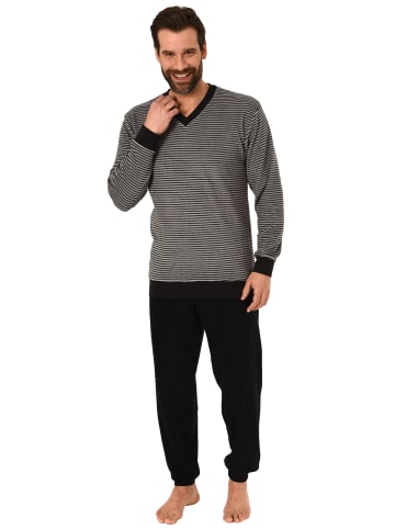 NORMANN Frottee Pyjama langarm Bündchen Ringel - 49696 in grau