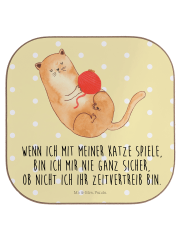 Mr. & Mrs. Panda Untersetzer Katze Wolle mit Spruch in Gelb Pastell