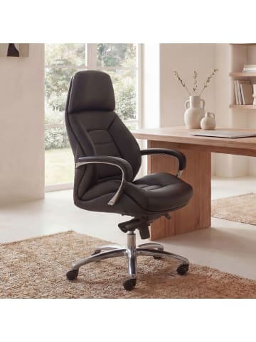FineBuy Bürostuhl in Schwarz / Leder / 67x67x137