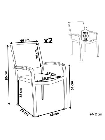 Beliani 2er-Set Gartenstuhl PERETA in Grau/Weiß