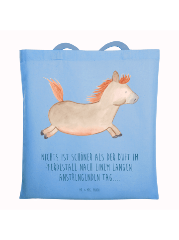 Mr. & Mrs. Panda Shopping Tasche Pferd Springen mit Spruch in Sky Blue