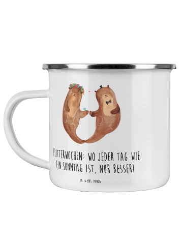Mr. & Mrs. Panda Emaille Tasse Flitterwochen-Magie mit Spruch in Weiß