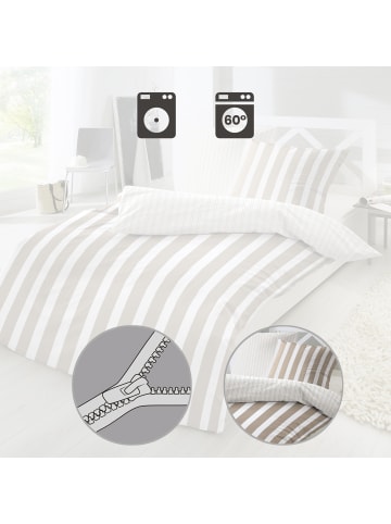 Primera Perkal Wendebettwäsche in hellbraun-weiß