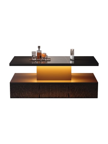 ABRIHOME Couchtisch in Hochglanz Schwarz mit 2 Schubladen 100x50x39 cm