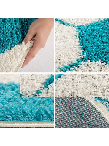 KADIMA DESIGN Kinderteppich Waschbar Fußball MATREI Strapazierfähig OEKO-TEX in Türkis