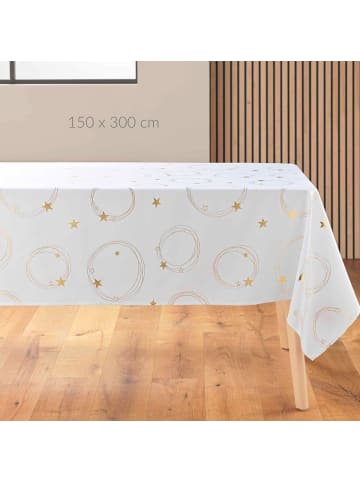 Douceur d’Intérieur Rechteckige Tischdecke mit goldenem Sternmotiv in Weiß, (B) 300 x (L) 150 cm