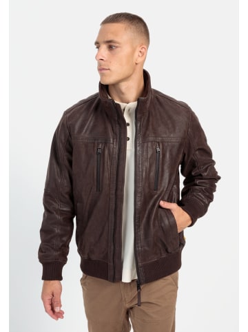 Camel Active Lederblouson mit gestricktem Saum in Dunkelbraun