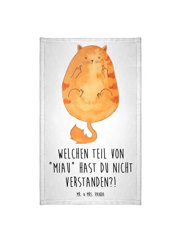 Mr. & Mrs. Panda Gästehandtuch Katze Mittelfinger mit Spruch in Weiß