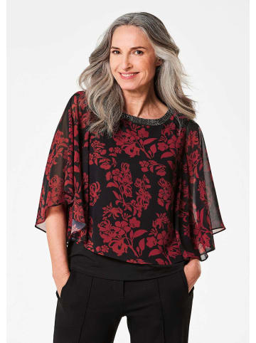 GOLDNER Florale Printbluse, U-Boot-Ausschnitt in schwarz / rot / geblümt
