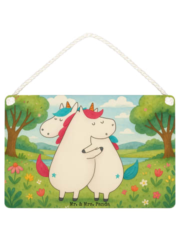 Mr. & Mrs. Panda Holzschild Einhörner Umarmen Design ohne Spruch in Weiß