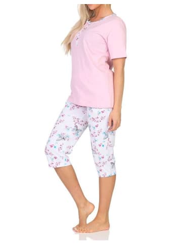 NORMANN Capri Schlafanzug kurzarm floraler Print in rosa