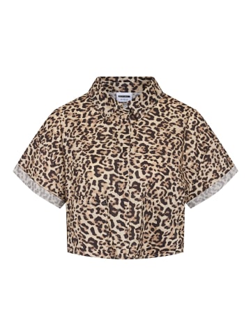 Noisy may Cropped Top Bluse mit Leo Print und Kent Kragen in Braun