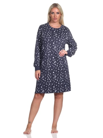 NORMANN langarm Nachthemd Bündchen Kuschel interlock Tupfen Punkte - 76399 in marine