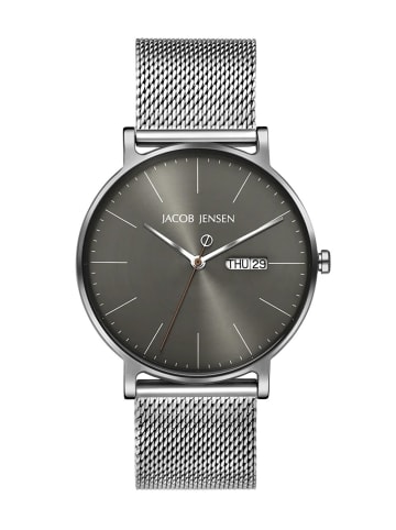 Jacob Jensen Herrenuhr Titan Quarz mit Mesh-Band Anthrazit / Silber