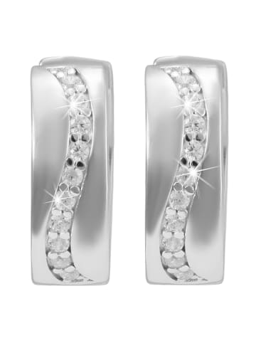 Adeliás Damen Ohrringe – Klappcreole aus 925 Silber mit Zirkonia in silber
