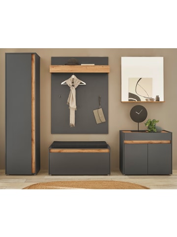 Furn.Design Garderoben-Set grau mit Eiche, 6-teilig 260 cm inklusive Sitzkissen