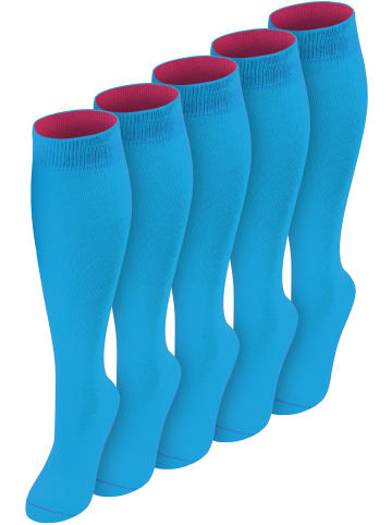 normani 5 Paar Kniestrümpfe mit farbig abgesetztem Bund Bi-Color in Türkis/Beere