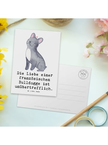 Mr. & Mrs. Panda Postkarte Französische Bulldogge Liebe mit Spruch in Weiß