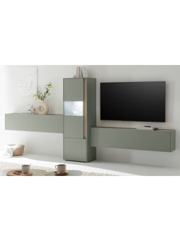 Furn.Design Wohnwand 3-teilig in Salbei grün, Eiche 350, Komplett-Set mit viel Stauraum
