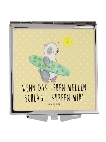 Mr. & Mrs. Panda Kleiner Spiegel Sommer Wellen Surf mit Spruch in Gelb Pastell