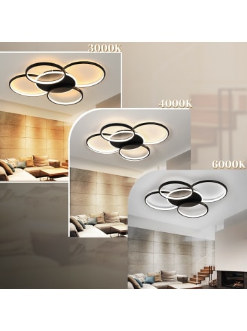 ZMH Deckenleuchte LED in schwarz 5-flammige Ringe dimmbar 70W Wohnzimmerlampe L 67cm