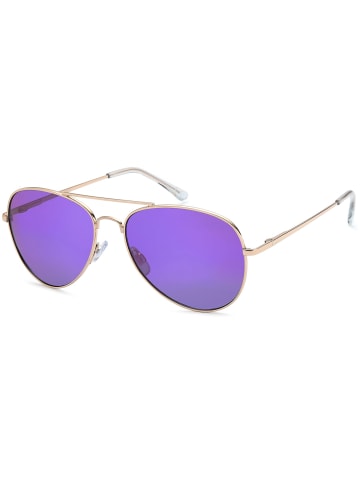 styleBREAKER Piloten Sonnenbrille in Gold / Lila verspiegelt