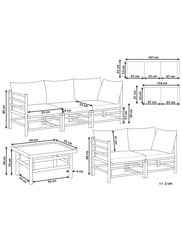 Beliani 6-tlg Sitzgruppe CERRETO in Braun/Weiß