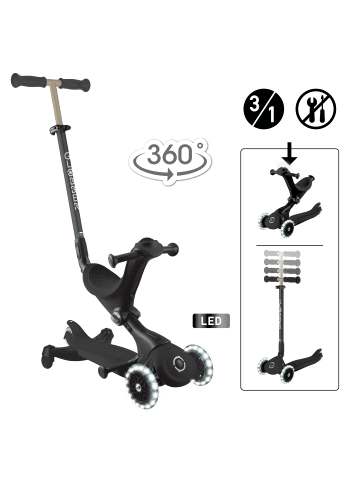 GLOBBER 3in1 Aufsitzrad, Laufrad, Scooter GO-UP DELUXE LIGHTS 360 in schwarz