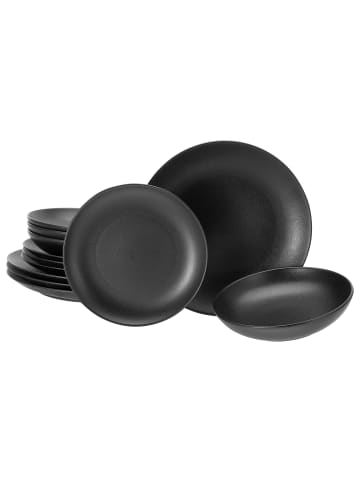 CreaTable Magic Black Coupe , Geschirrset, Teller Set 12 teilig in Schwarz in Schwarz