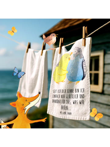 Mr. & Mrs. Panda Handtuch Wellensittich Liebe mit Spruch in Weiß