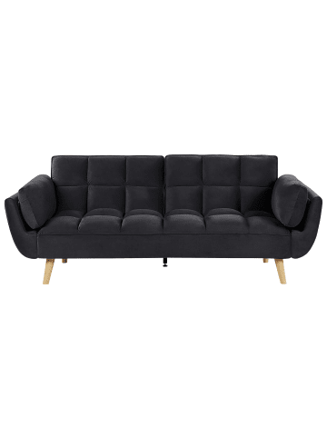 Beliani Schlafsofa ASBY in Schwarz/Heller Holzfarbton - (W) 218 x (H) 82 x (L) 83 cm