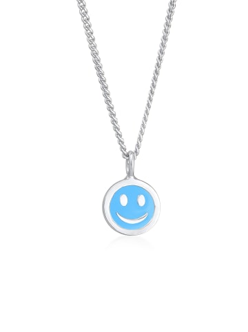 Elli Halskette 925 Sterling Silber mit Smiling Face, Plättchen in Hellblau