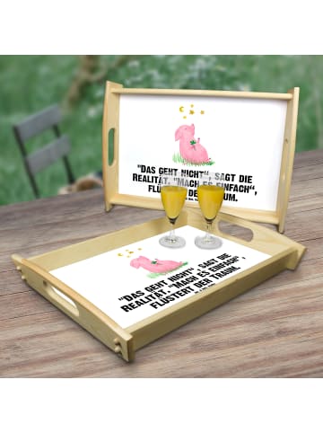 Mr. & Mrs. Panda Holztablett Schwein Glück mit Spruch in Weiß