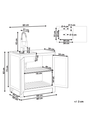 Beliani Gartenschrank BRUCOLI in Braun/Grau/Silber - (W) 80 x (H) 83 x (L) 50 cm