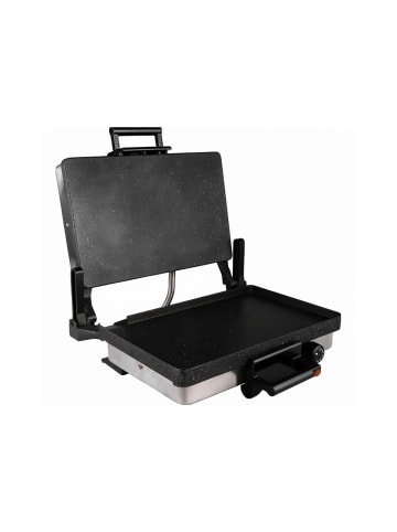 Almina Multigrill 2000W Kontaktgrill mit Granitpfanne, Toaster & Kasserolle in Silber