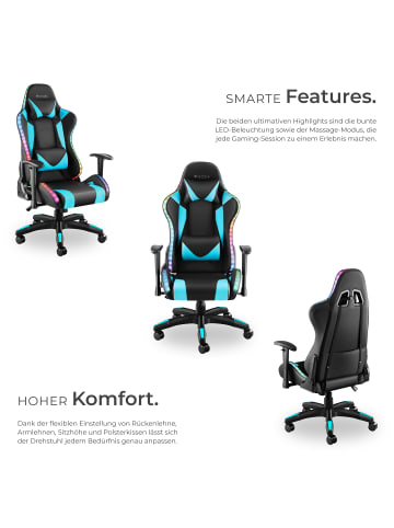 tectake Gamingstuhl Tartaros dicke Polsterung, Belastbarkeit 120 kg, schwarz/azur