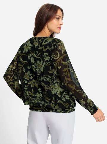 WITT WEIDEN Georgettebluse in schwarz-oliv-bedruckt