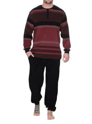 NORMANN Langarm Schlafanzug Frottee Stretch Pyjama Bündchen in rot