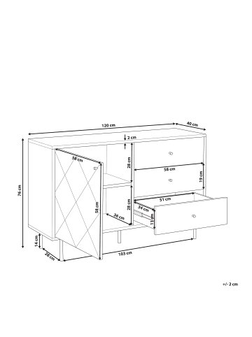 Beliani Sideboard PALMER in Grau/Dunkler Holzfarbton/Schwarz