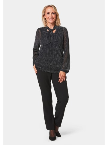 GOLDNER Schluppenbluse aus schimmernder Plisseeware in silbergrau / schwarz