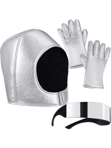 tectake Unisexkostüm Astronautenhelm, Brille und Handschuhe Futuristischer Look: Silbern