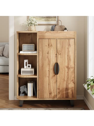 ABRIHOME Schuhschrank in Beige mit 2 Türen offenen Fächern Ablagefach