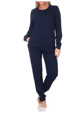 NORMANN Langarm Schlafanzug Pyjama Bündchen Tupfen Optik - 87015 in marine