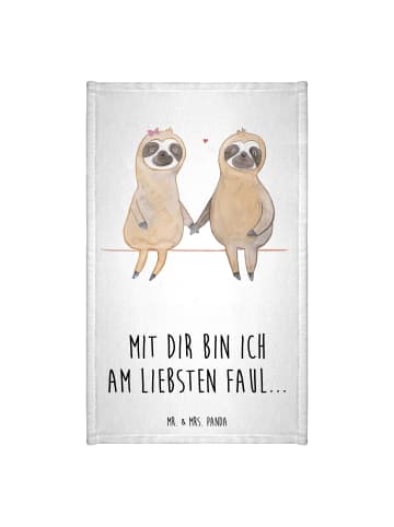 Mr. & Mrs. Panda Handtuch Faultier Pärchen mit Spruch in Weiß