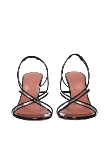 Amina Muaddi Schwarz Leder Stiletto Absatz Sandalen