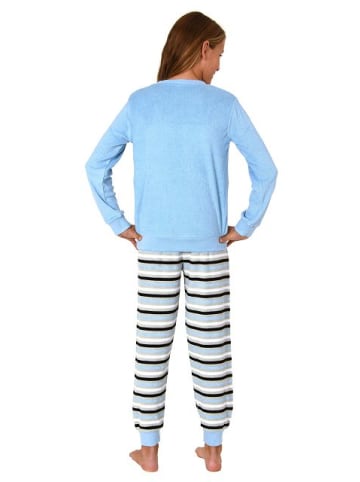 NORMANN Schlafanzug Frottee Pyjama Bündchen und Streifen - 82526 in blau